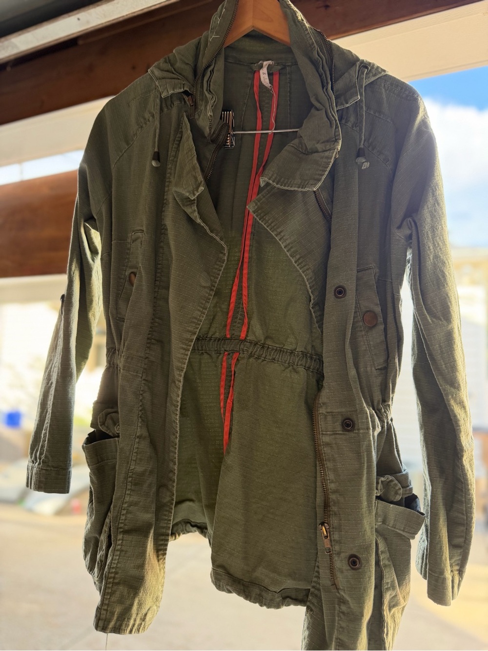 Willow & Clay Olive Green Hooded Field Jacket with Red Trim